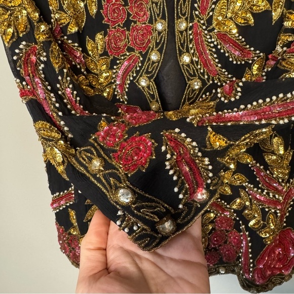 Vtg 80s Beaded Silk Evening Jacket Size Medium Floral - Picture 9 of 10